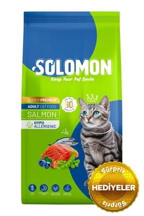 Solomon Yetişkin Somon'lu Süper Premium Kedi Maması 9 Kg - Hipoalerjenik - Dü...
