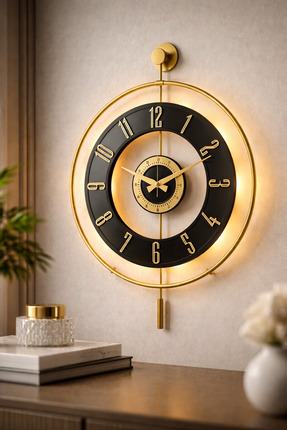 Pey Aksesuar Metal Camlı Duvar Saati  50 X 70 cm ORTA Boy Işıklı Gerçek Cam D...