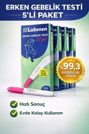 Labmen Erken Gebelik Testi 5’li Paket – %99,3 Doğruluk Oranı, Hızlı Sonuç
