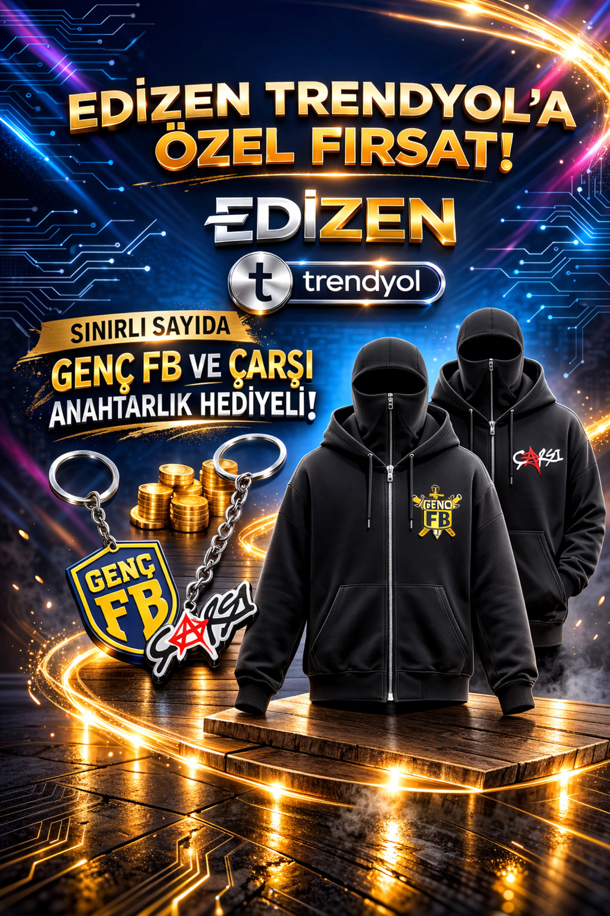 Edizen  Çarşı Holigan Siyah Kar Maskeli Düz Oversize Kapüşonlu Sweatshirt - Görsel 4