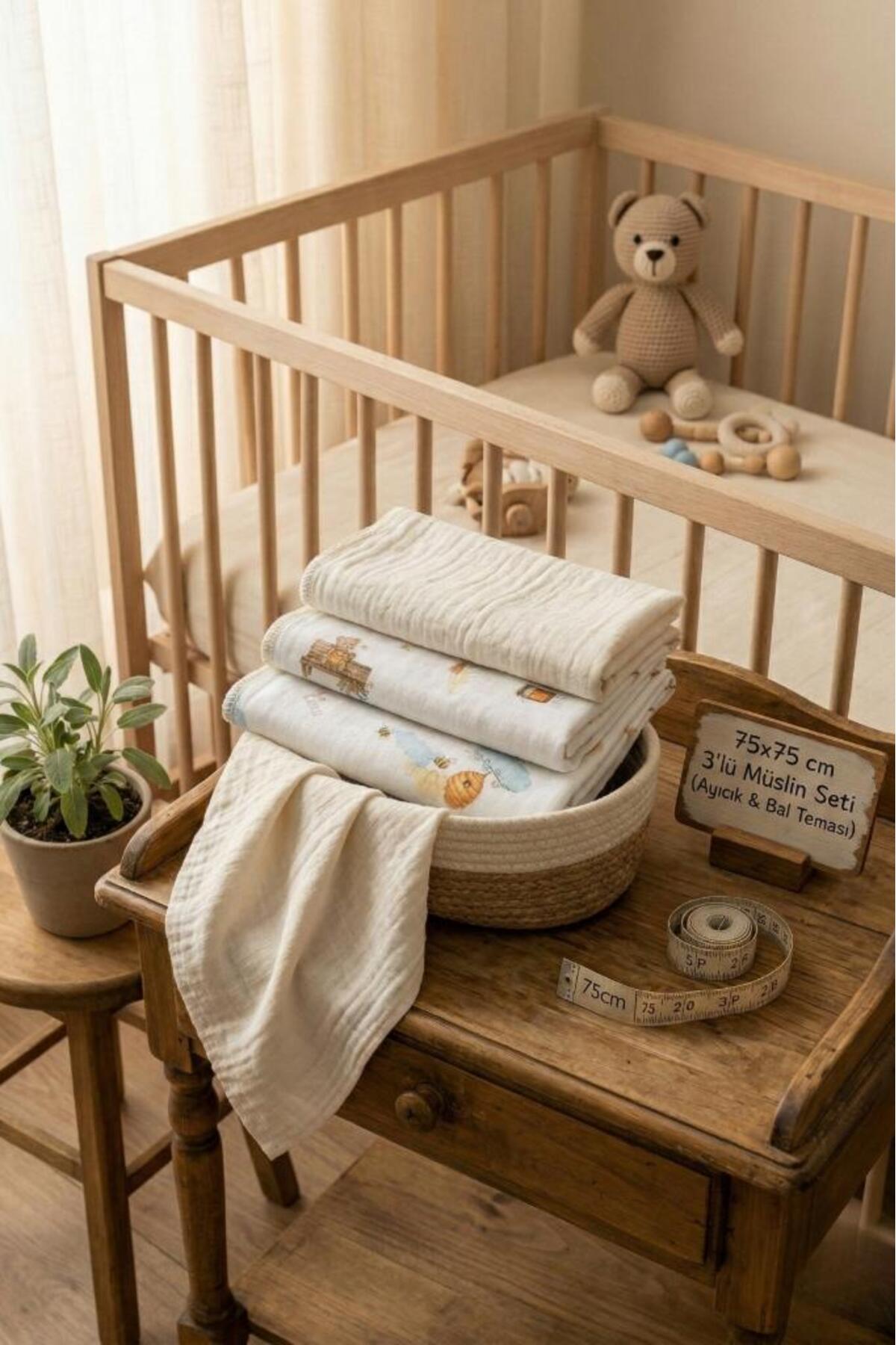 LUCKKA Little Organic's | 3’lü %100 Organik Pamuk Müslin Örtü - Battaniye Seti 75x80 cm | Oeko-tex | Gots - fotoğrafı 5 (önizleme)