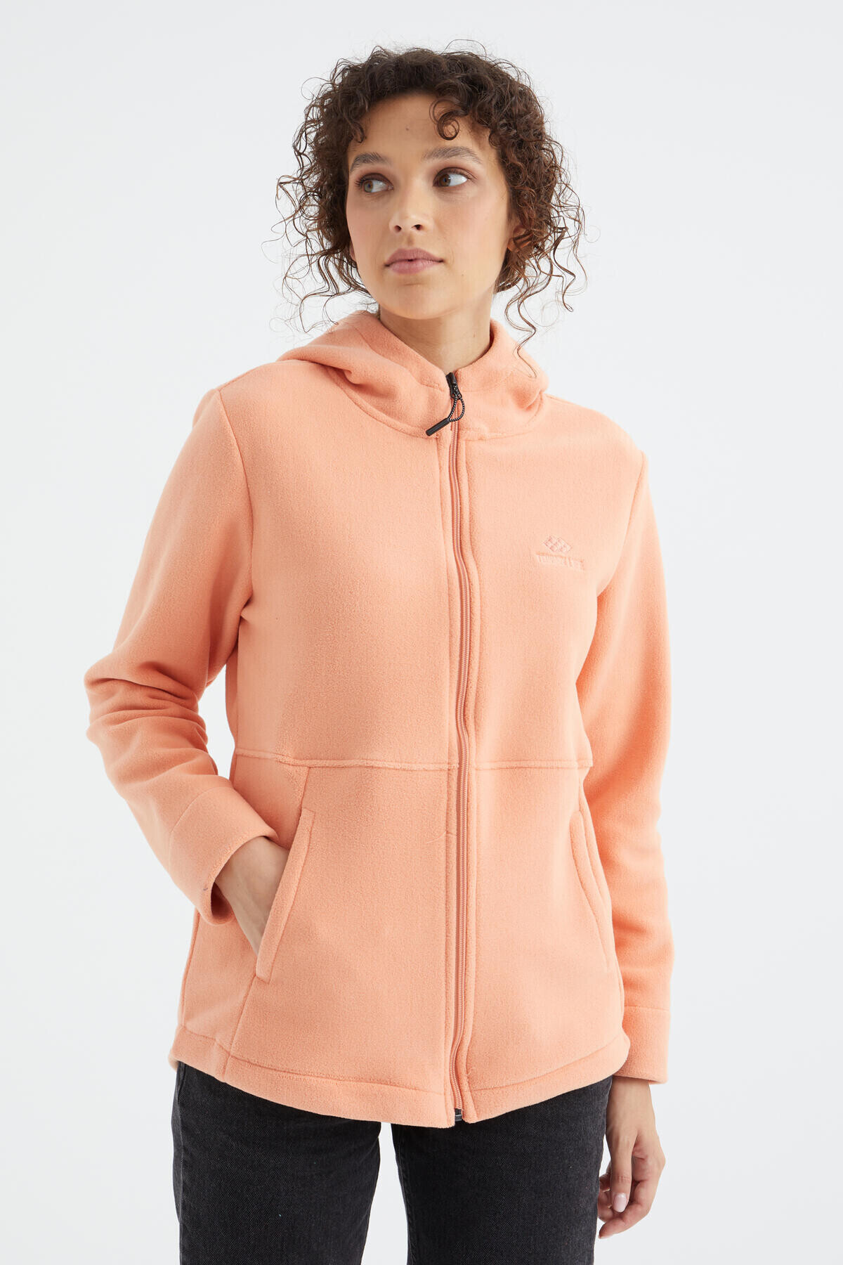 Melon Hooded Zipper Casual Form Women Fleece Sweatshirt - 97233