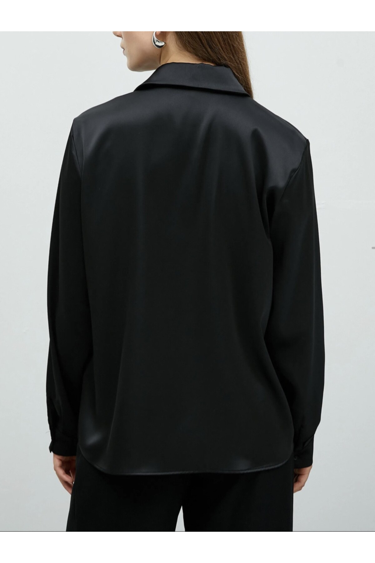 Ruby Wear  Kadın Saten Dökümlü Rahat Kalıp Günlük Gömlek - Görsel 5