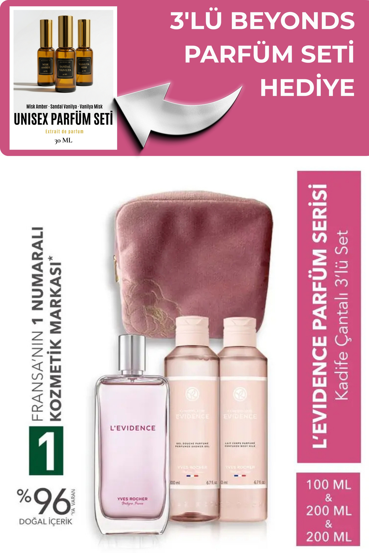 Yves Rocher Evidence ve L'evidence Parfüm Serisi Kadife Çantalı