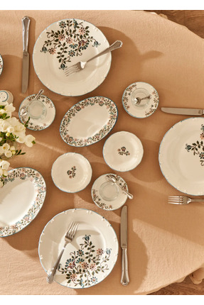 Bella Maison Vintage Porselen 26 Parça 6 Kişilik Kahvaltı Takımı Mavi