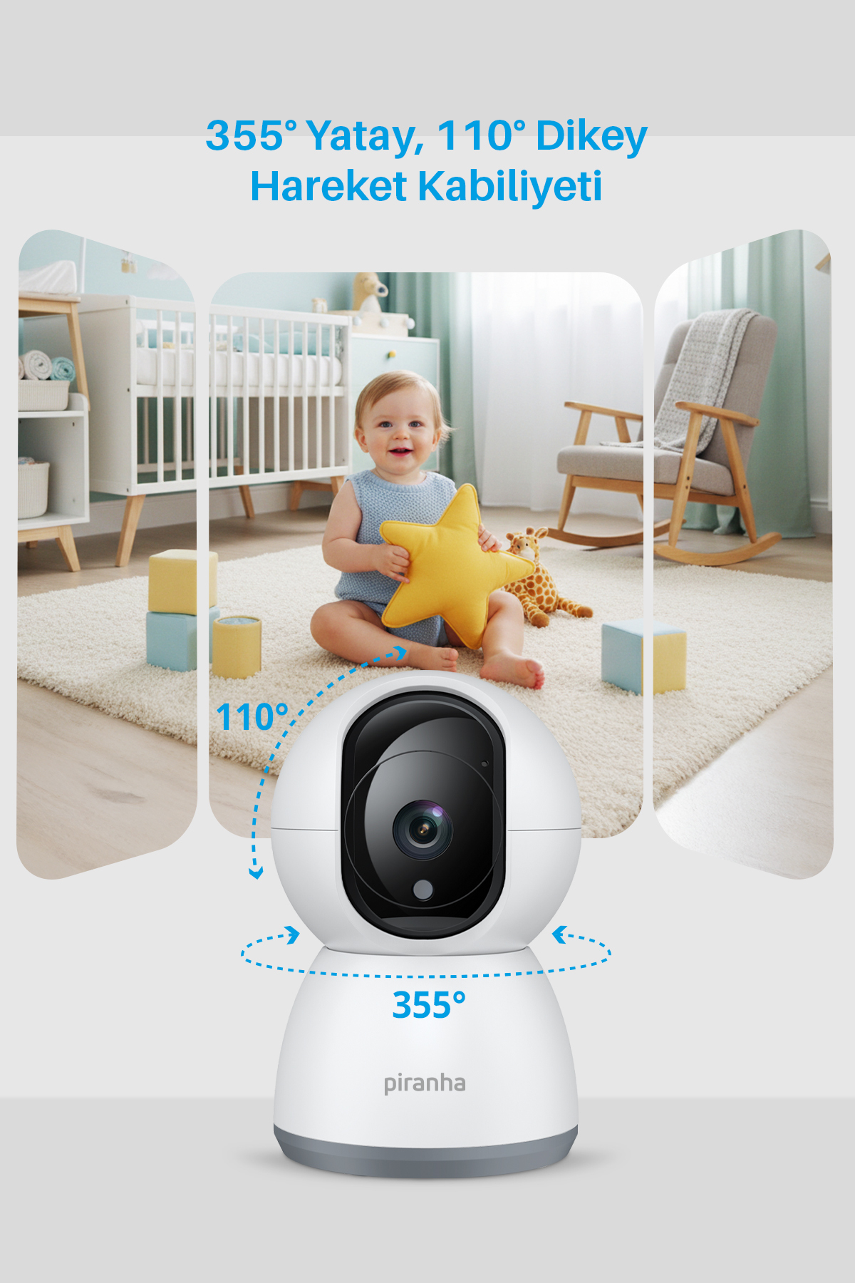 Piranha Ip Bebek Kamerası Gece Görüşlü HD 1080P | Hareket Sensörlü | Bebek Telsizi | Wifi & Tuya Smart fotoğrafı 4 (önizleme)