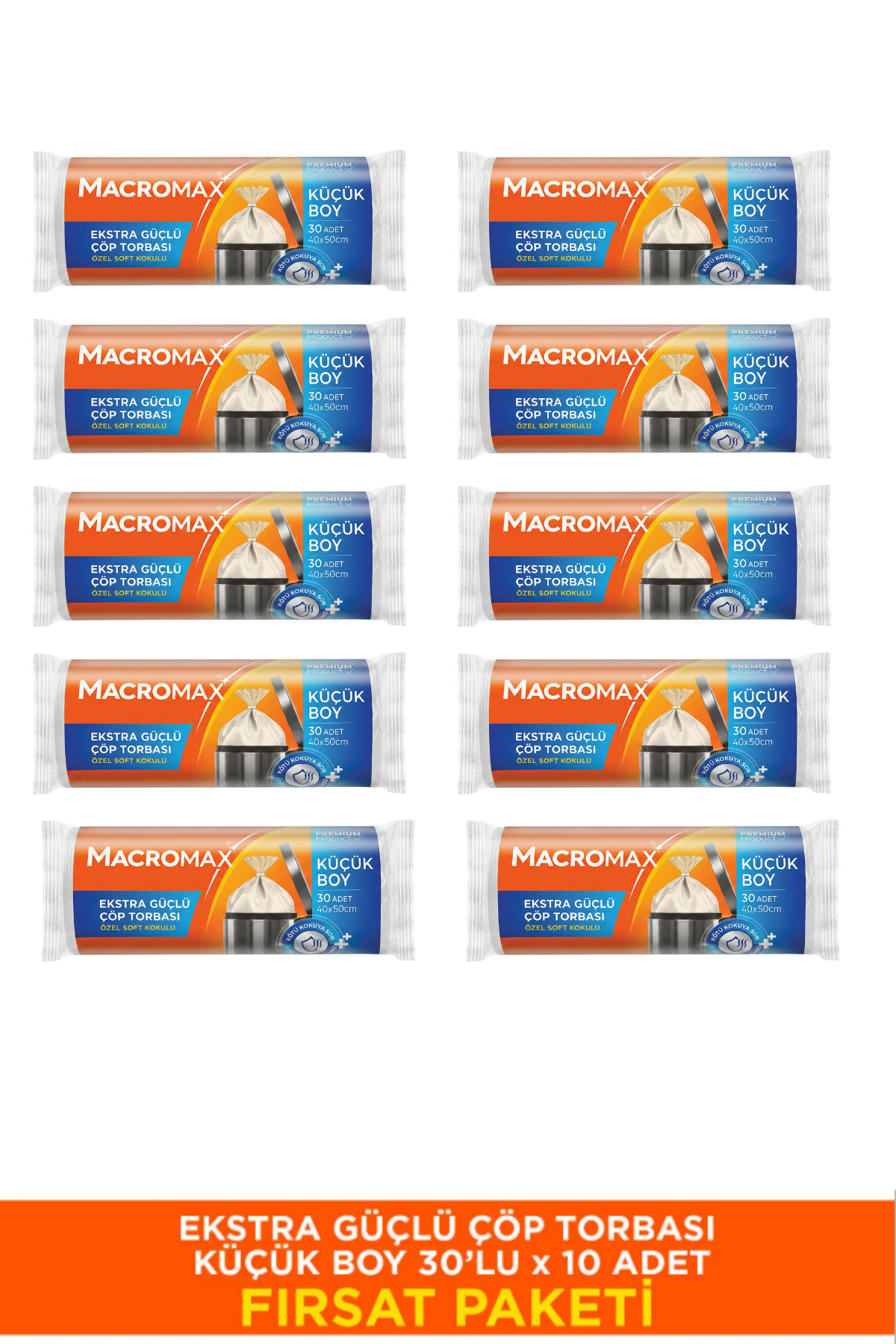 MACROMAX Ekstra Güçlü Çöp Torbası Küçük Boy - 30 Lu Paket X10