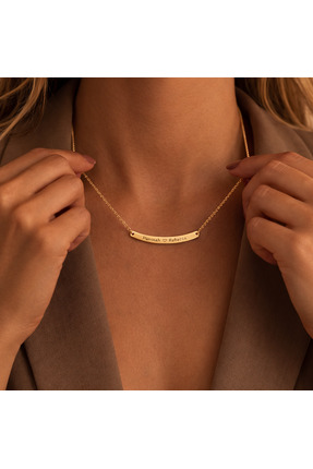 Soleildor 925 ayar Orijinal Gümüş Kişiye Özel Kavisli Bar İsim Tarih Gümüş Kolye