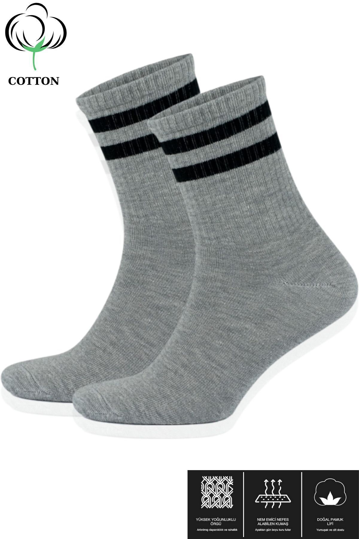 Lüx Kral 12 Çift Unisex Pamuklu Çizgili Kolej Tenis Spor Çorap görsel 5