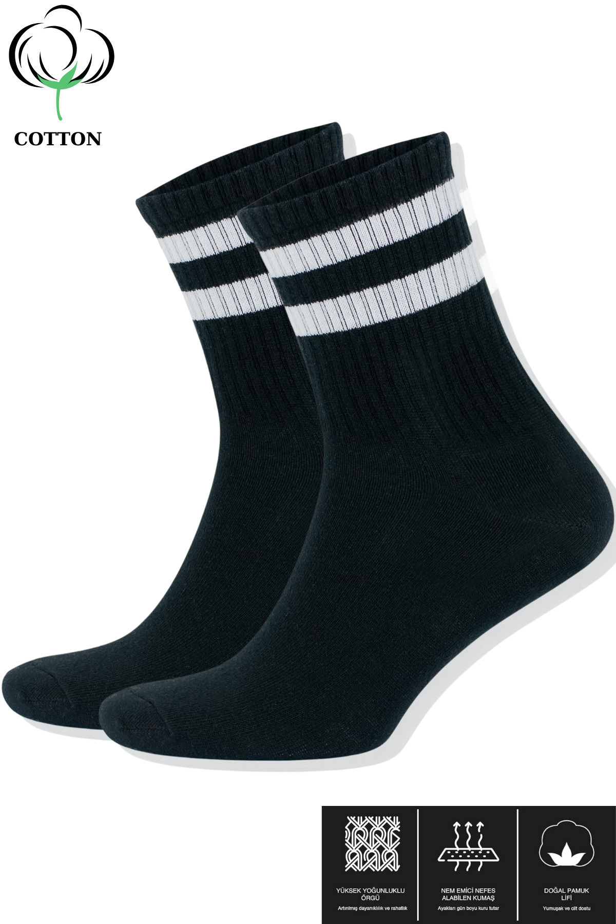 Lüx Kral 12 Çift Unisex Pamuklu Çizgili Kolej Tenis Spor Çorap görsel 7
