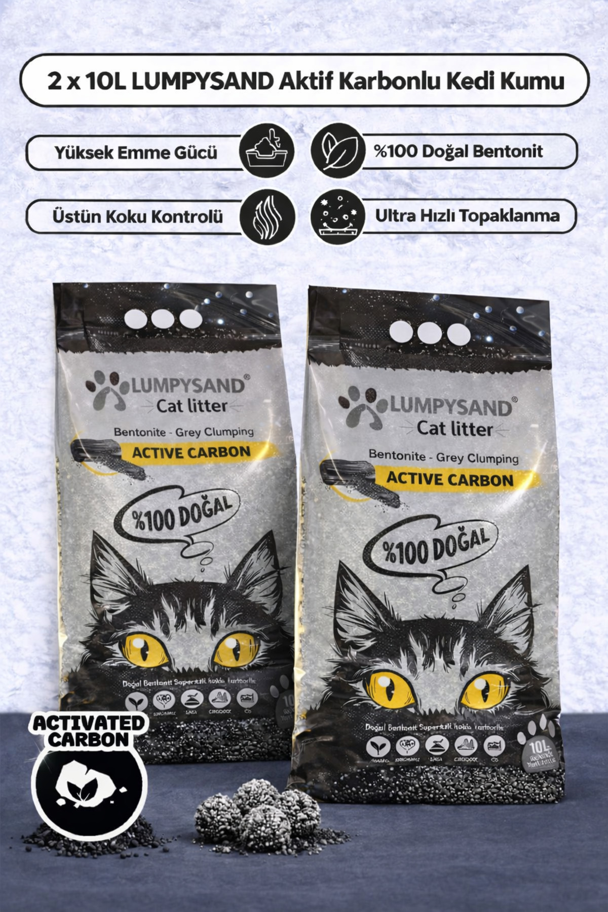 lumpysand Aktif Karbonlu Ince Taneli Kedi Kumu 10 Lt X 2 Adet - Fiyatı, Yorumları