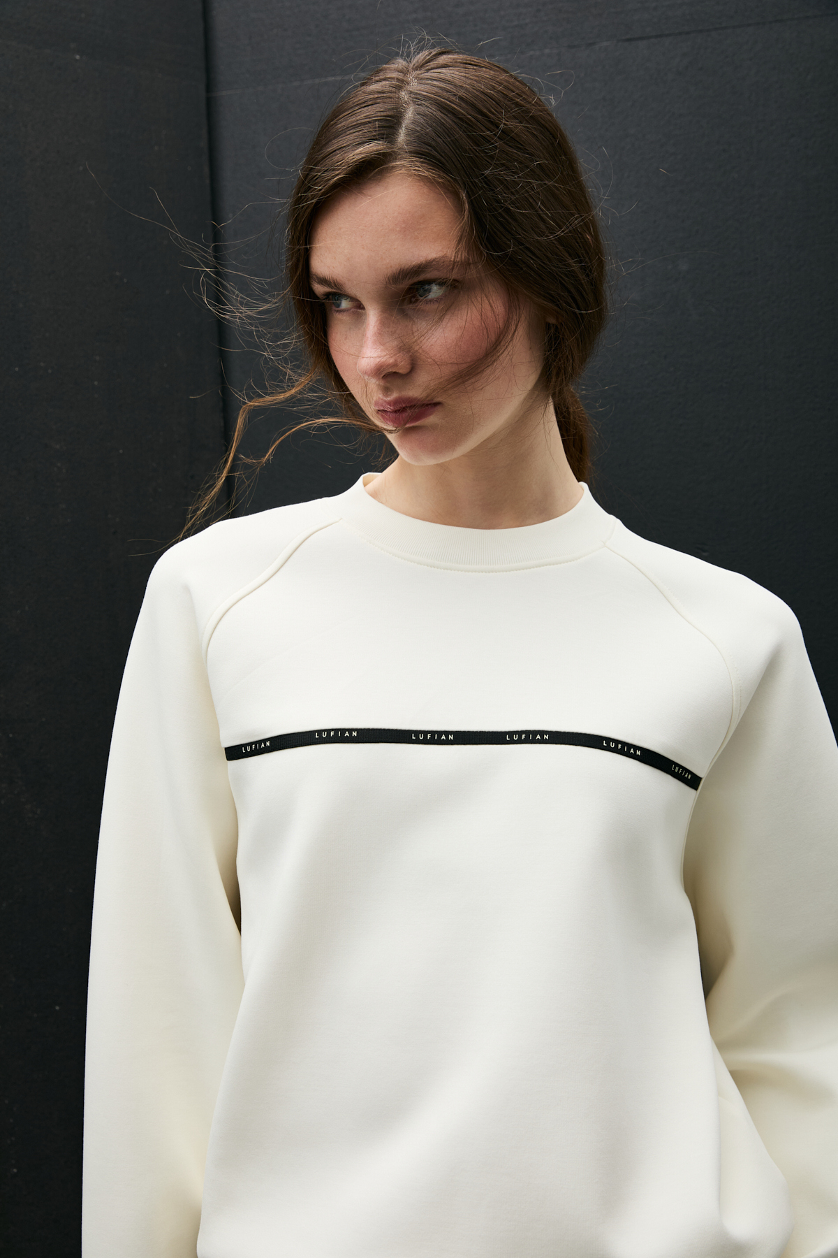 Lufian  Angelına Kadın Örme Sweatshırt Kırık Beyaz - Görsel 4