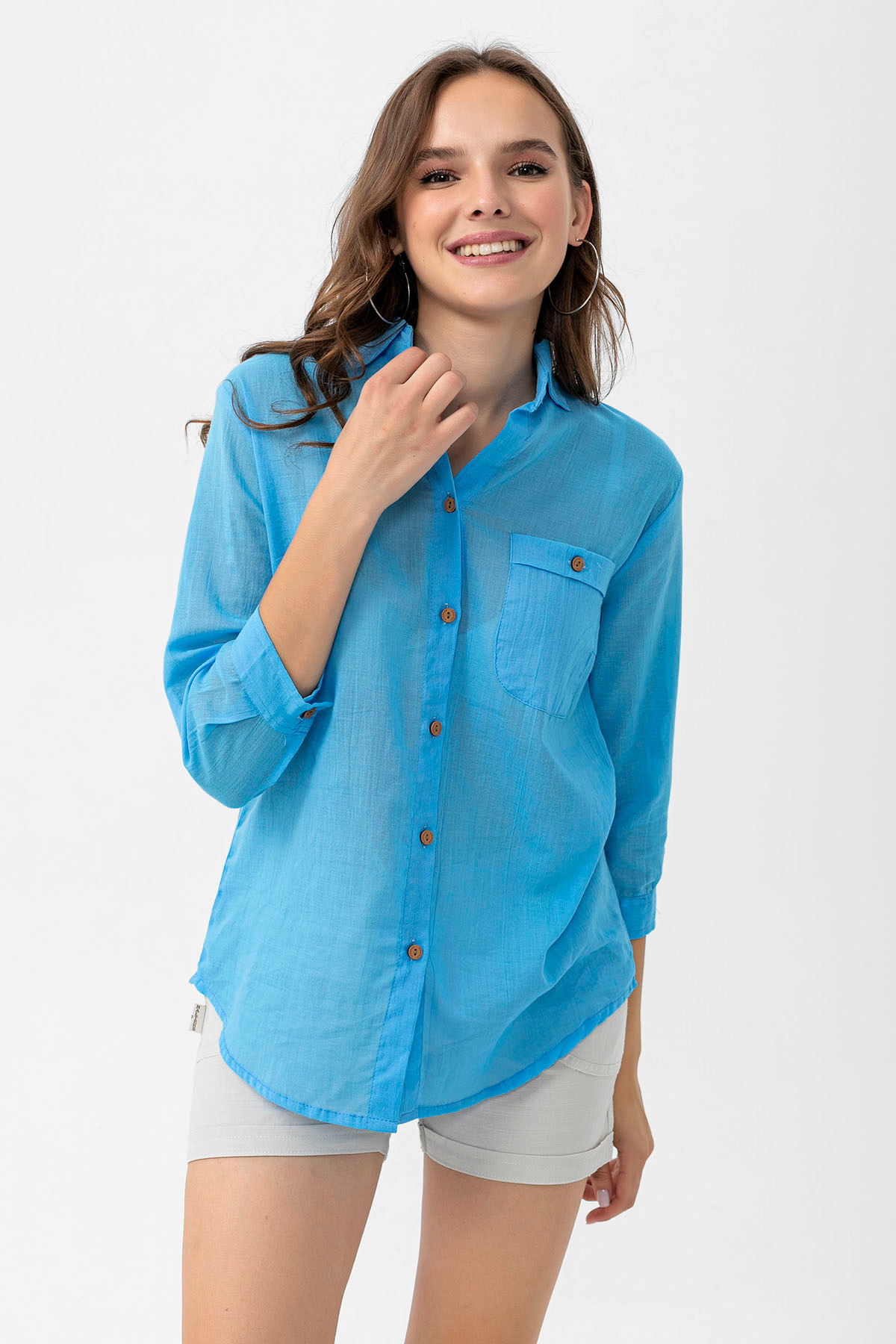 Heaven Ephesus  Vual Yakalı Pamuklu Cep Detaylı Gömlek -1570 - Görsel 2