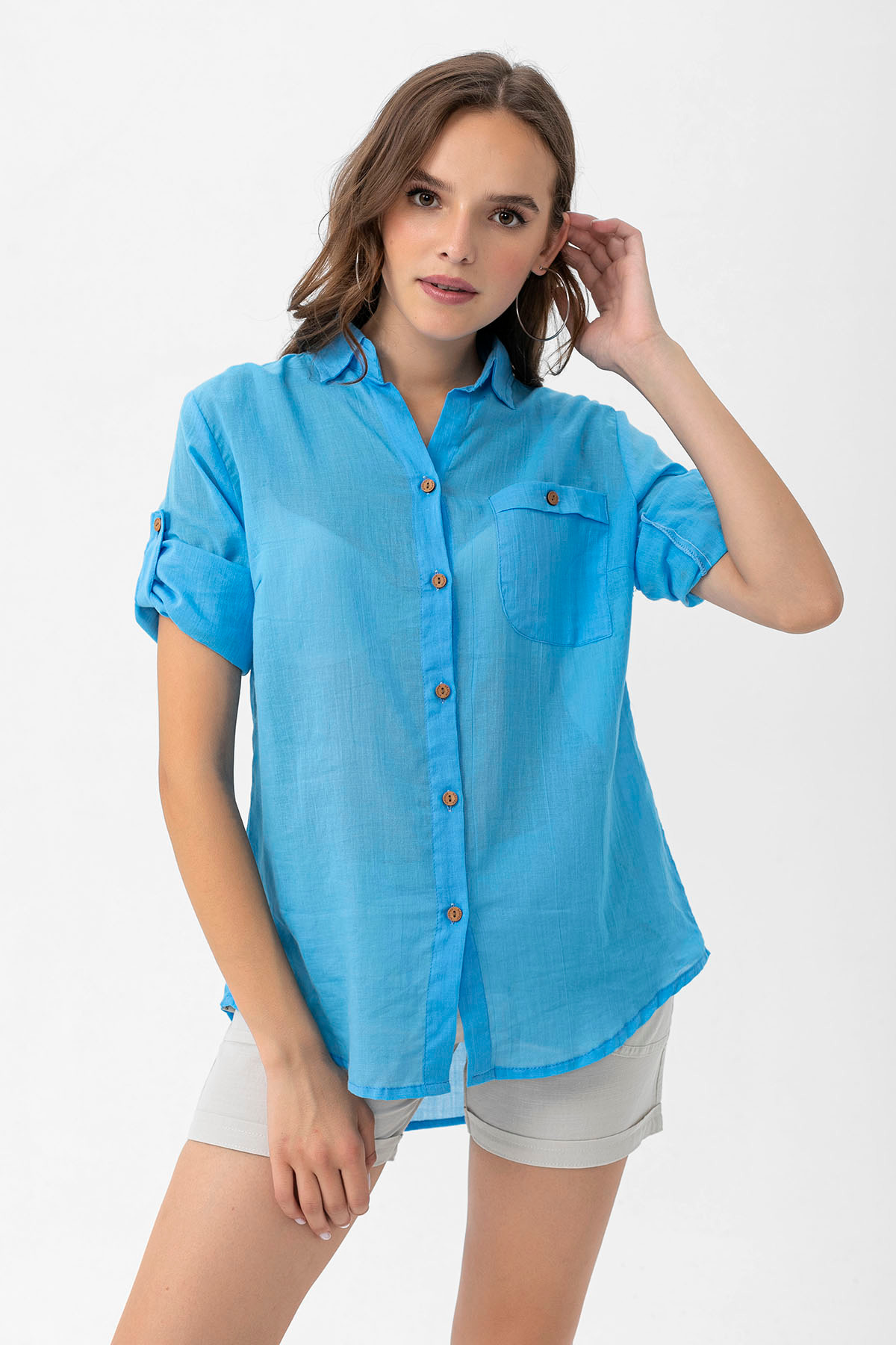 Heaven Ephesus  Vual Yakalı Pamuklu Cep Detaylı Gömlek -1570 - Görsel 6