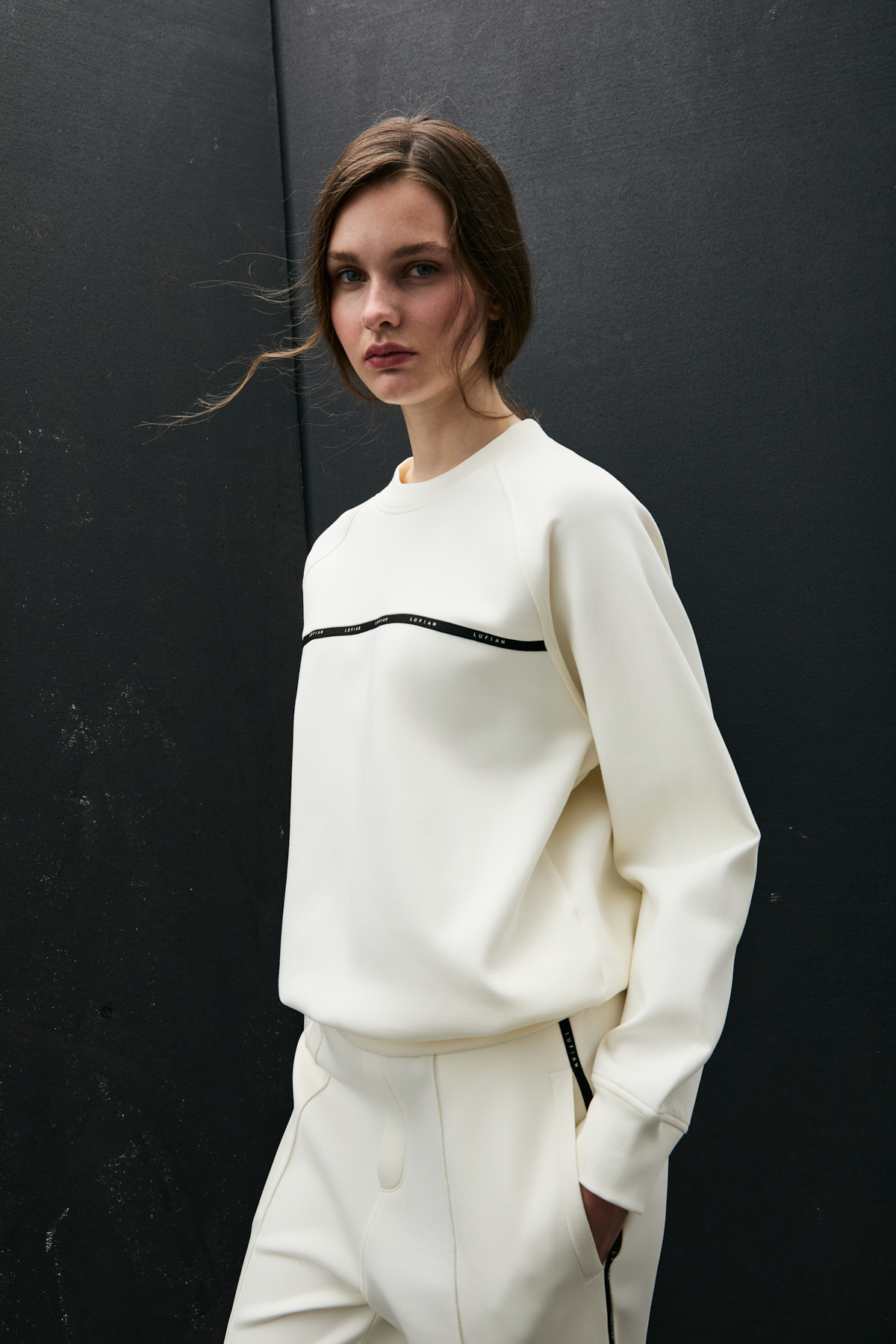 Lufian  Angelına Kadın Örme Sweatshırt Kırık Beyaz