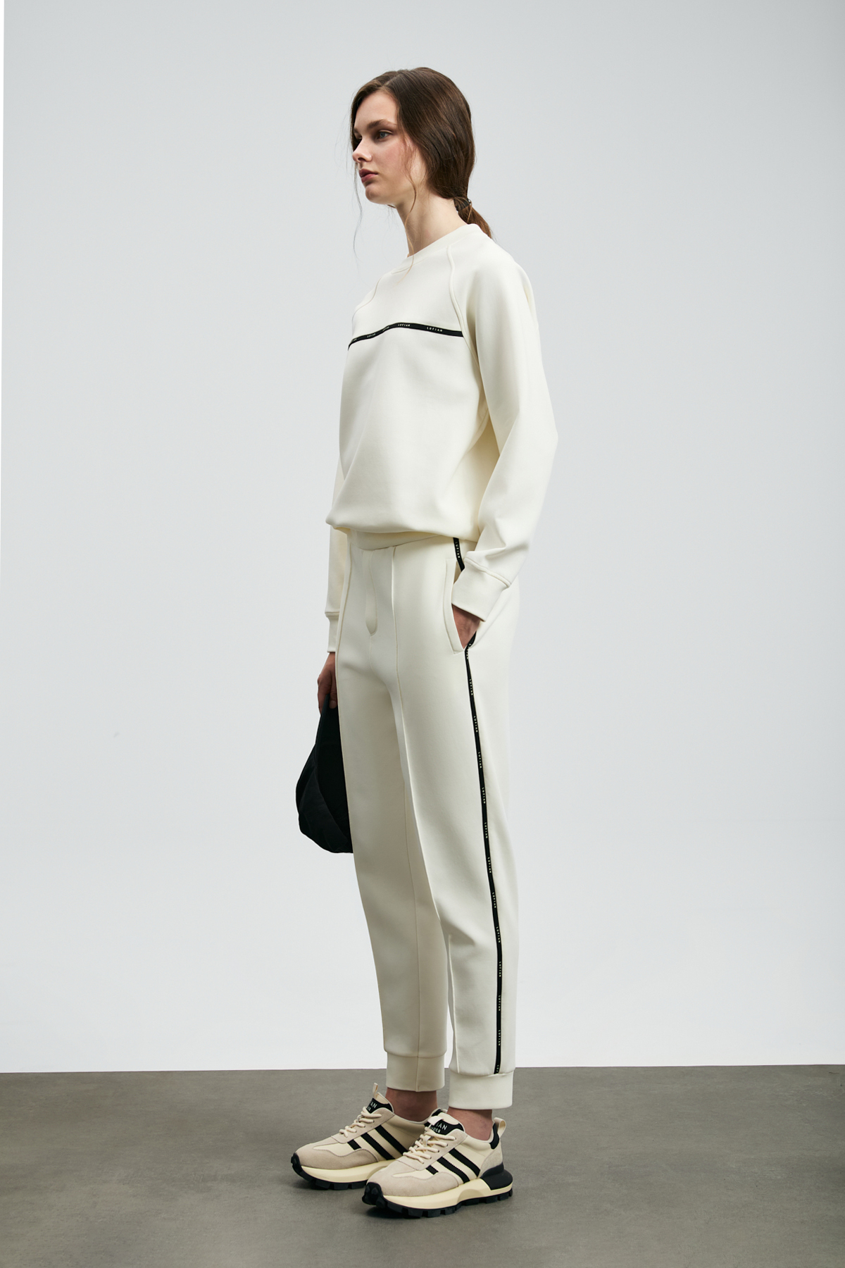 Lufian  Angelına Kadın Örme Sweatshırt Kırık Beyaz - Görsel 3