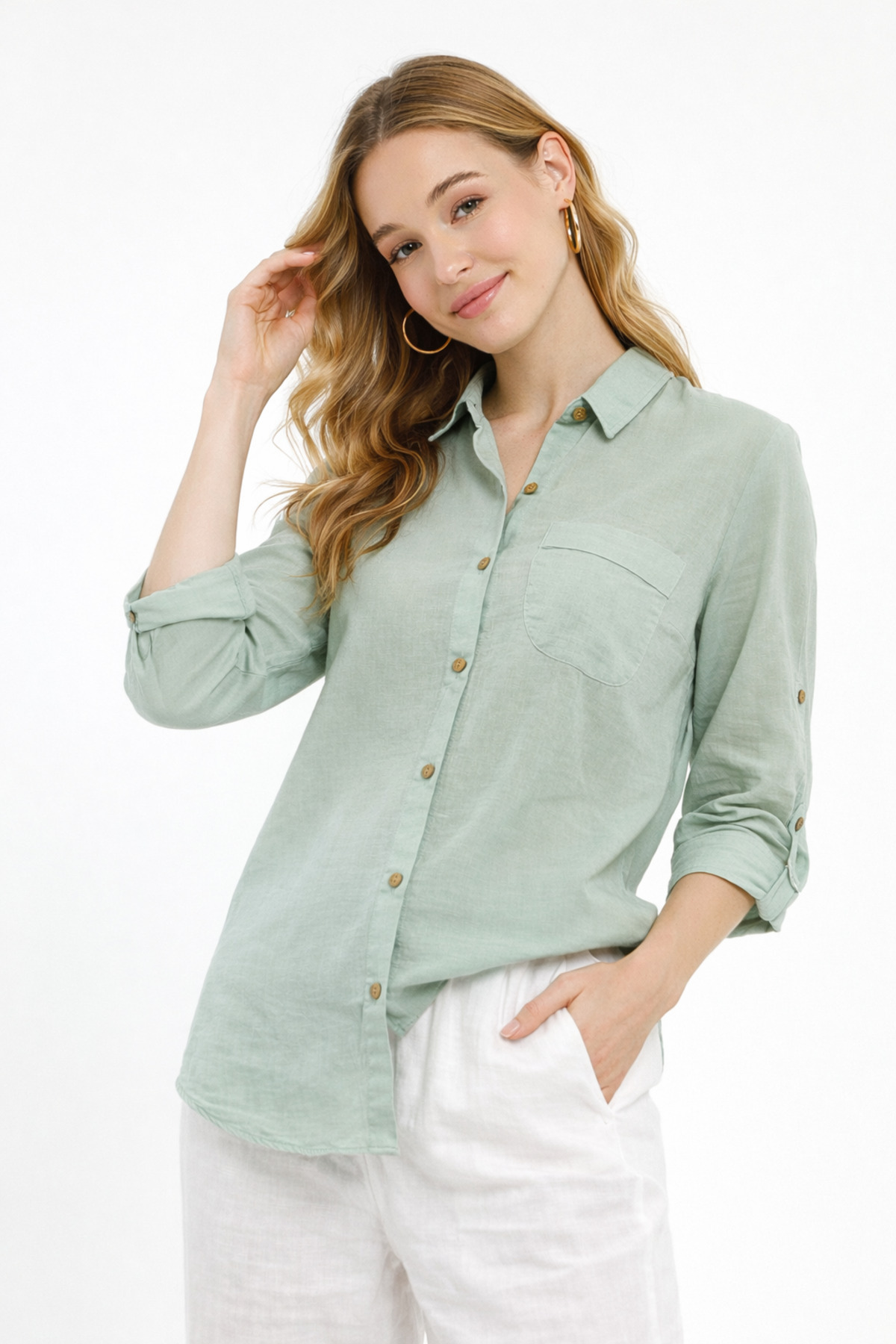 Heaven Ephesus  Vual Yakalı Pamuklu Cep Detaylı Gömlek -1570