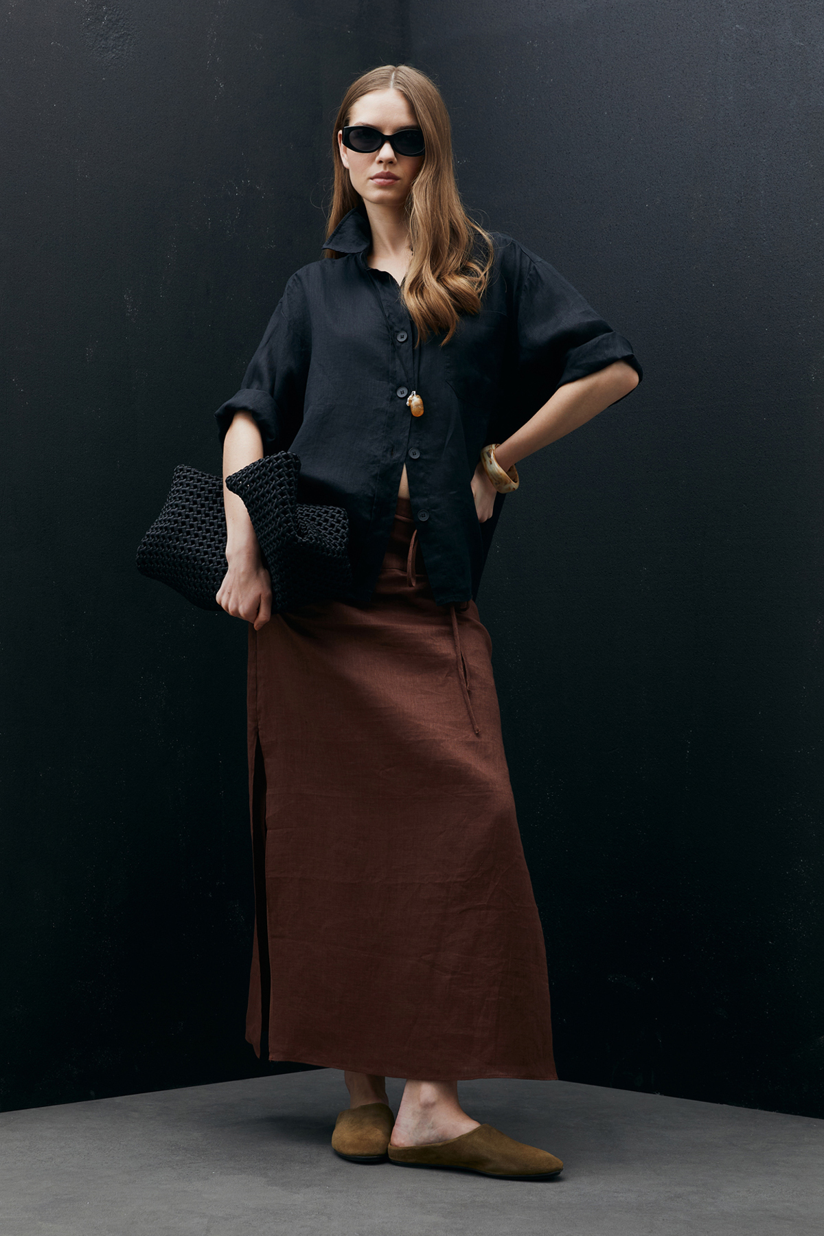 Lufian  Born Kadın Keten Gömlek Siyah