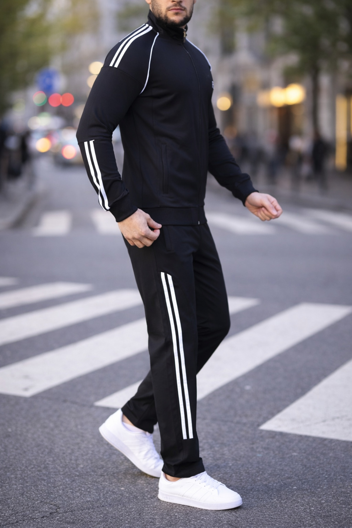 ست لباس ورزشی مردانه زیپ دار یقه پایه مدل جدید Comfort Fit Basic — مشکی dlgçerkek — تصویر 6 از 8