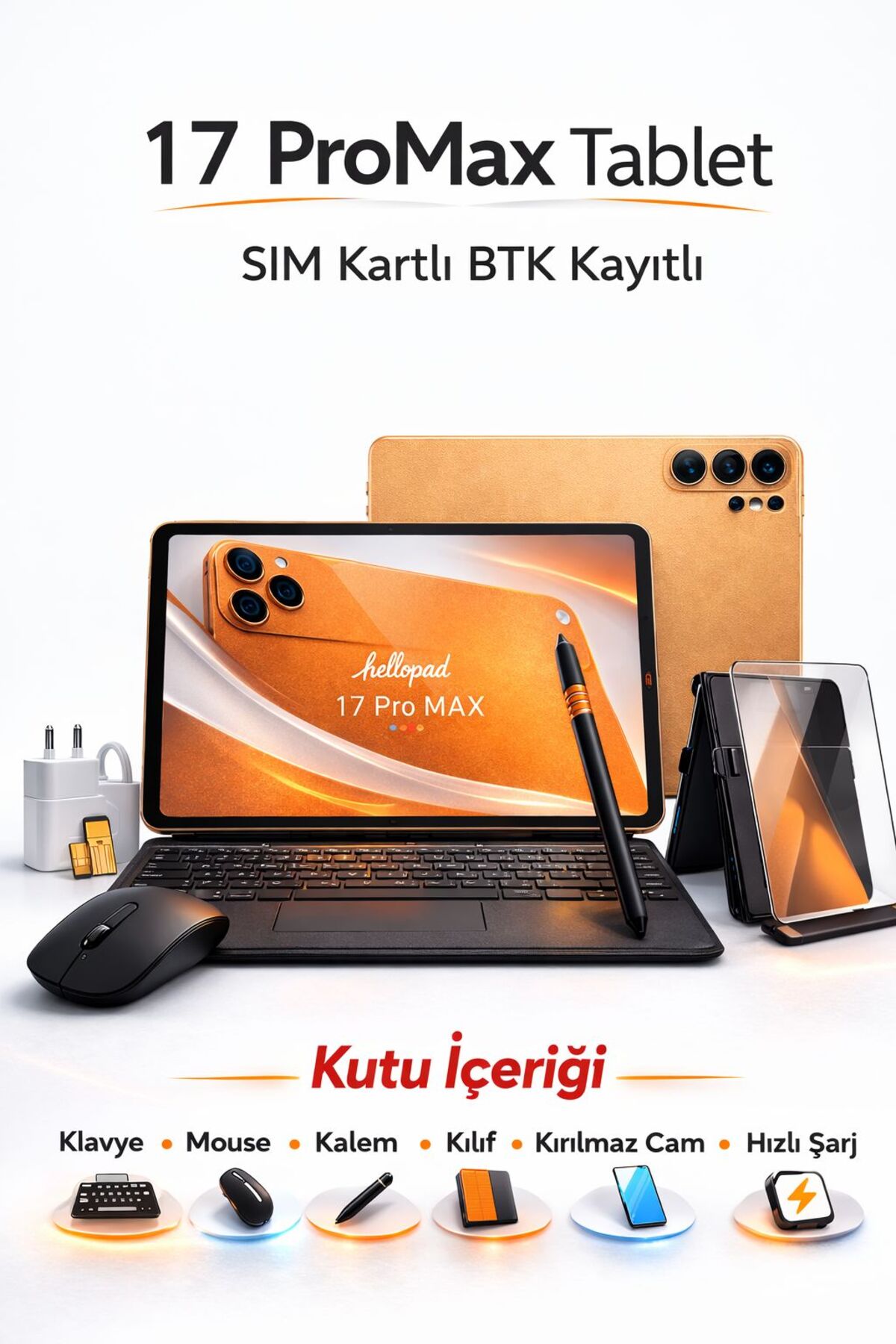 asf teknoloji 17 Pro Max Tablet 32 GB RAM 1TB Hafıza | Sim Kartlı BTK Kayıtlı | Klavye Mouse Kalem Kılıf Full Set