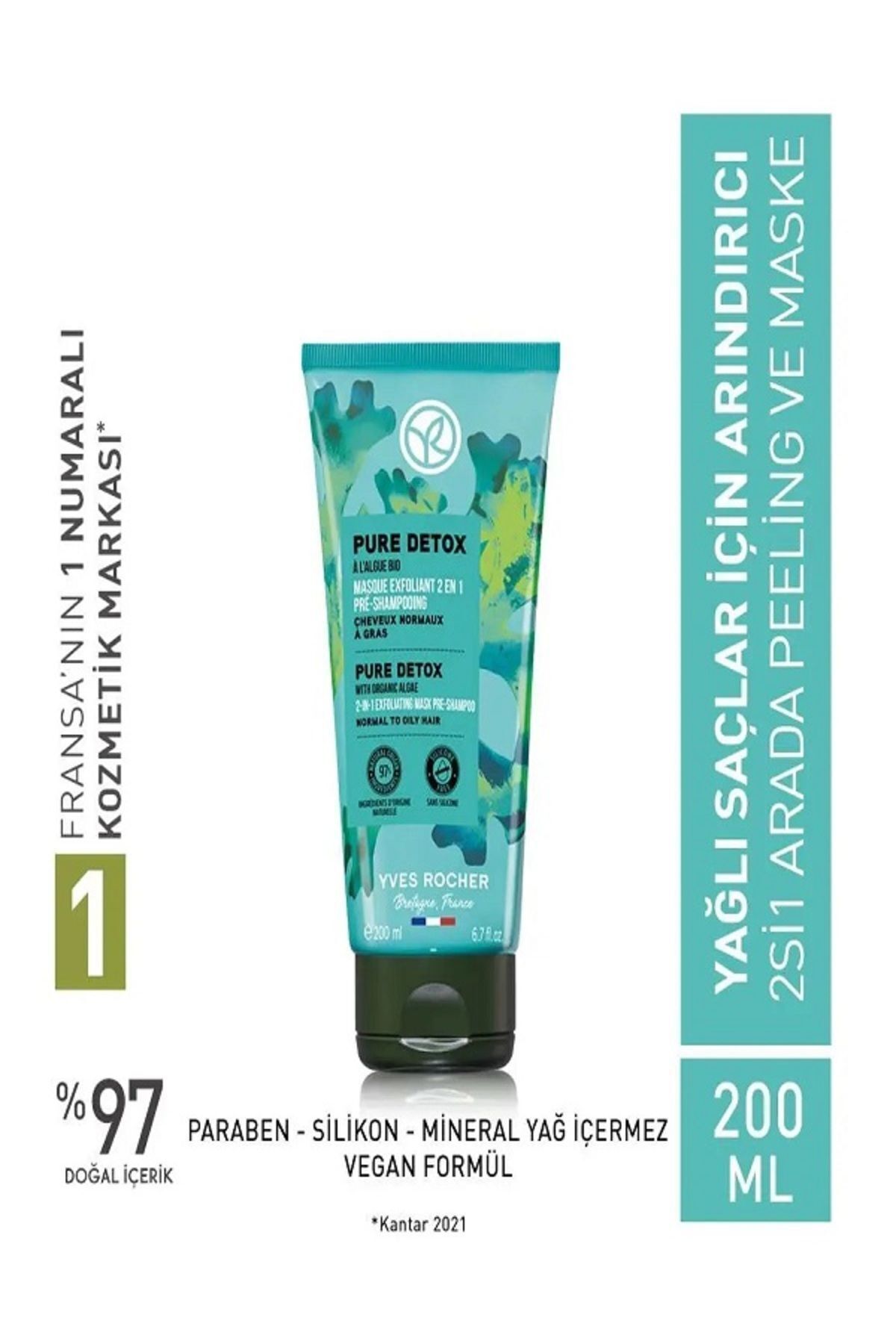 Yves Rocher Arındırıcı 2si1 Arada Peeling ve Maske - Yağlı Saçlar /Detoks Etkili Okyanus Algi- Beyaz Kil 200 ml — 2071yve