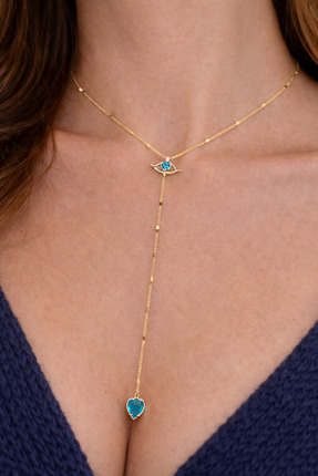 Zeraf Takı Zeraf Altın Kaplama Mavi Akik Taşlı Y Kadın Kolye