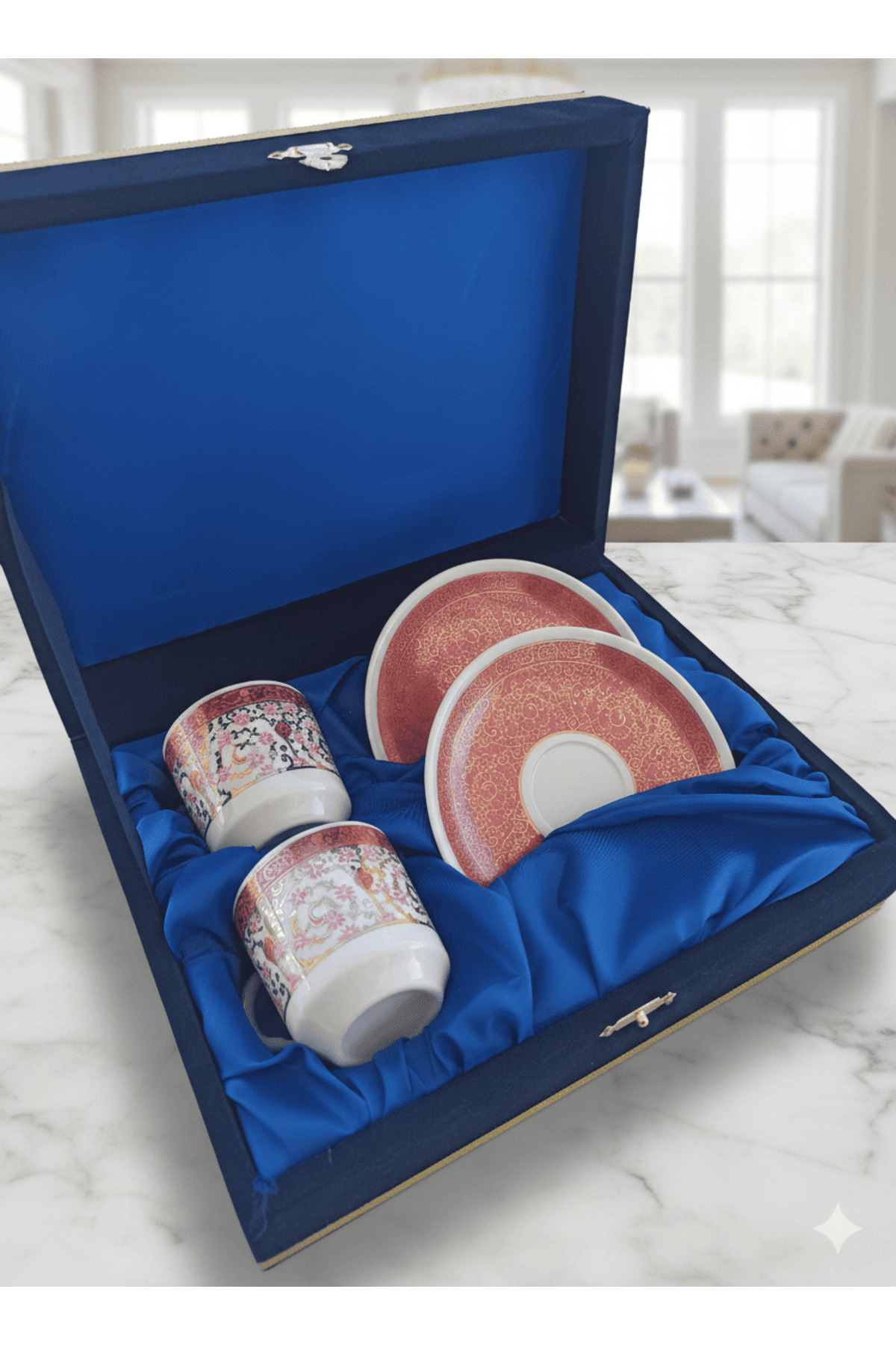 Gilded Double Porcelain Cup Set with Velvet Box