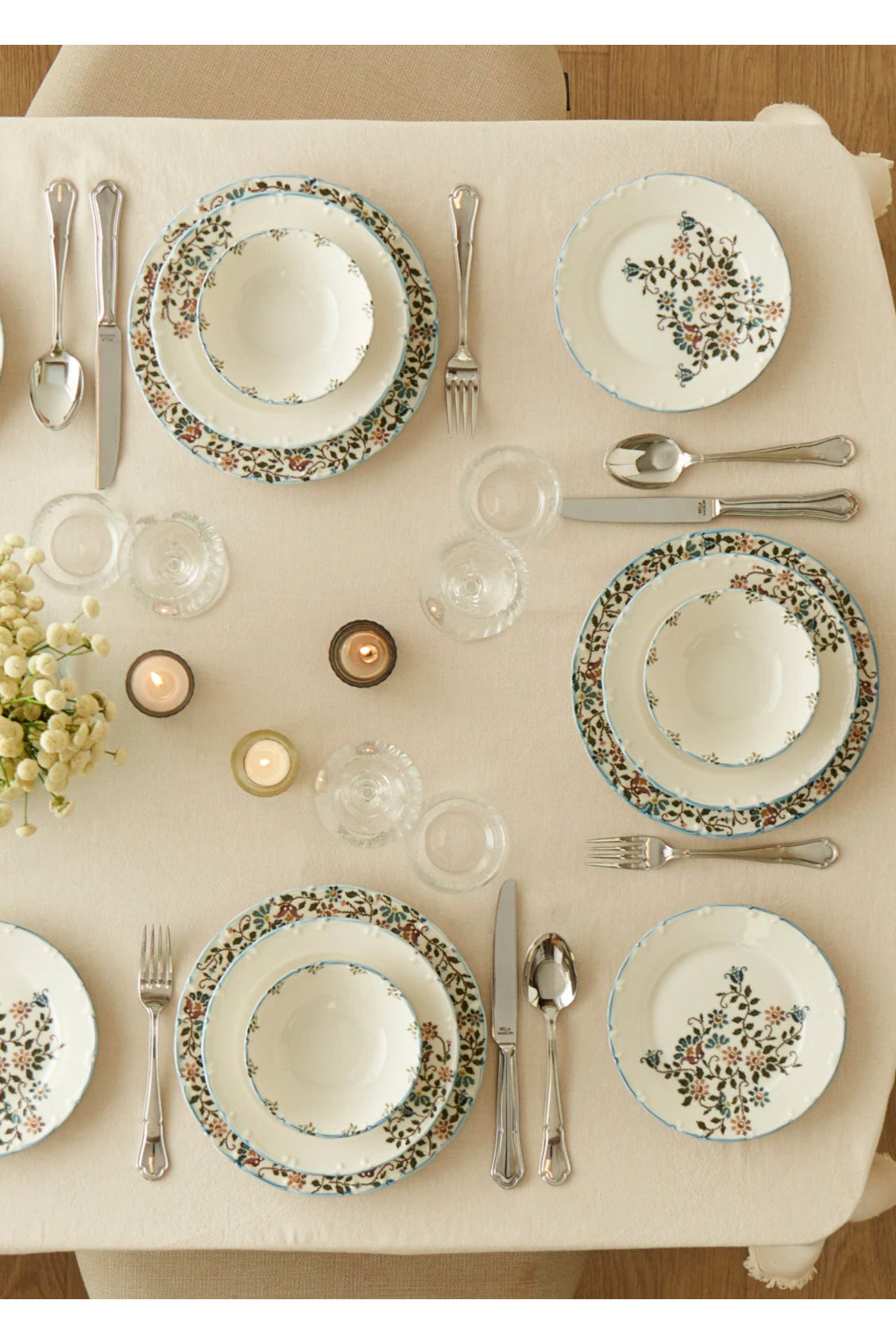 Bella Maison Vintage Porselen 24 Parça 6 Kişilik Yemek Takımı Mavi