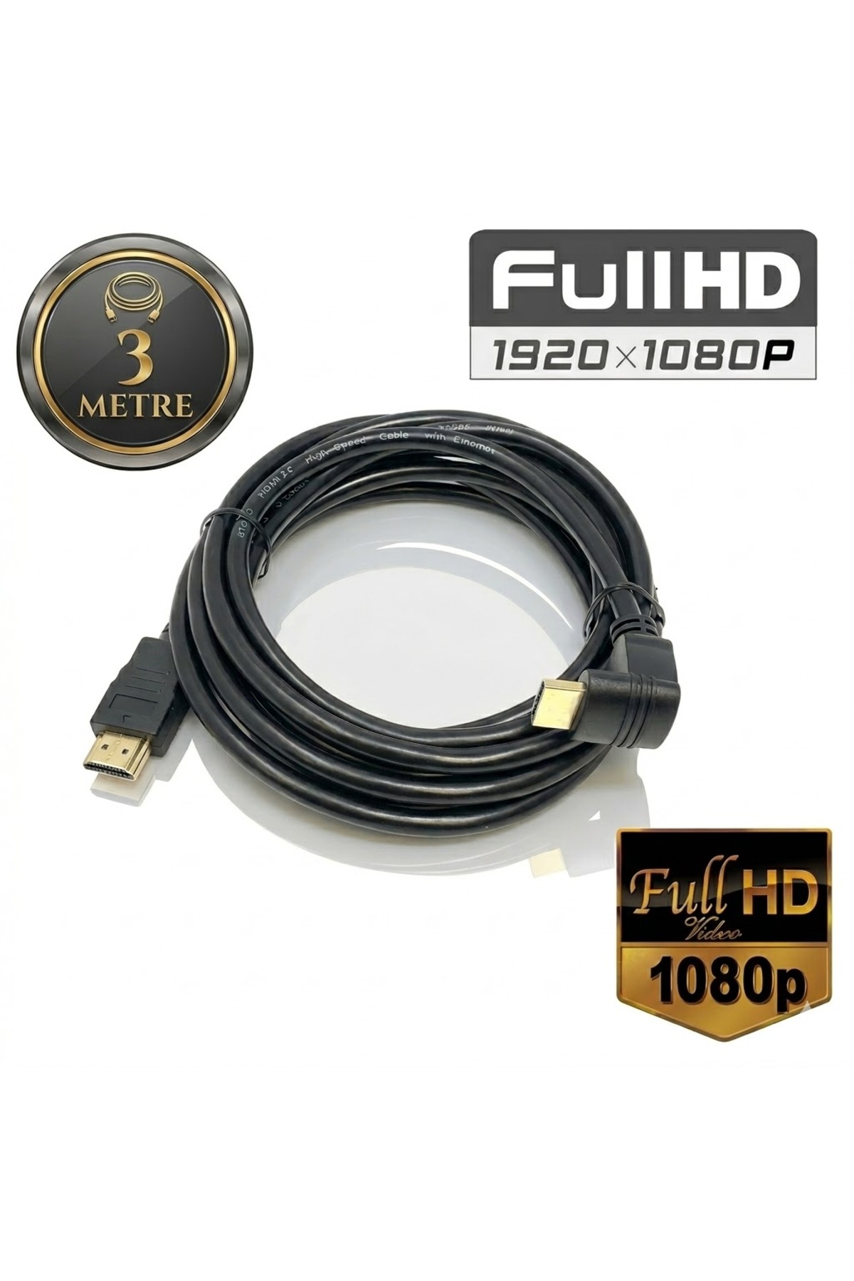 3 Metre 3mt Hdmi L Kablo 90 Derece Sağ Açılı Hdmı Erkek Erkek L Kablo 3d Tv Pc Projektör Ps3 Ps4