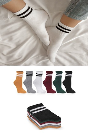 Ozzy Socks 6 Çift Kadın Açık Ve Koyu Renkler Çizgili Kolej Tenis Çorabı Seti