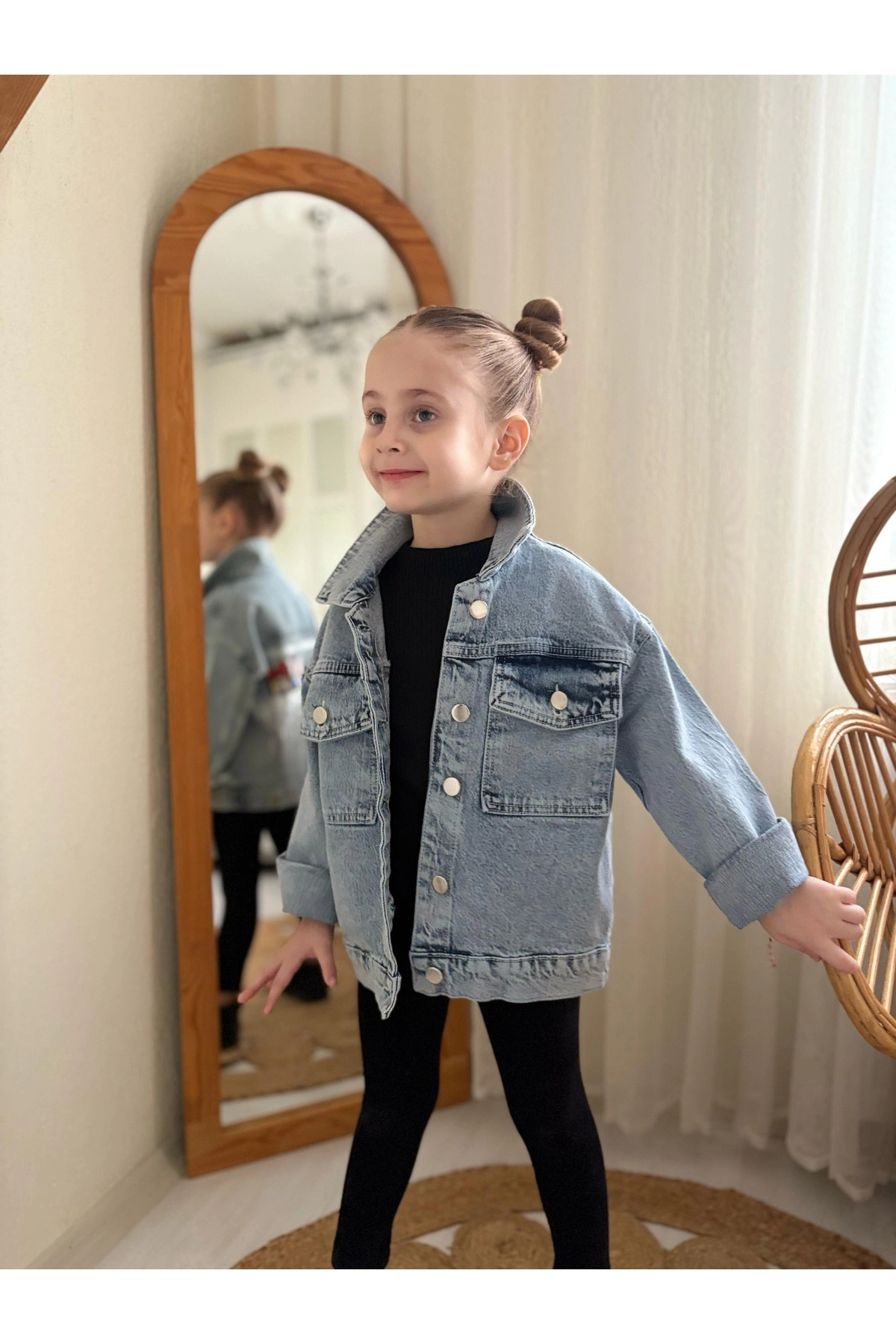 DUDOR KİDS  Kız Çocuk Oversize Taşlı Kot Ceket-jeans Ceket/kot Mont-jeans Mont