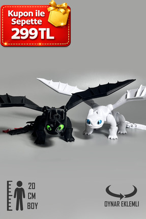 YAGLİZ Dişsiz & Işığın Öfkesi 2’li Ejderha Figürü 20 CM – Tüm Eklemleri Harek...