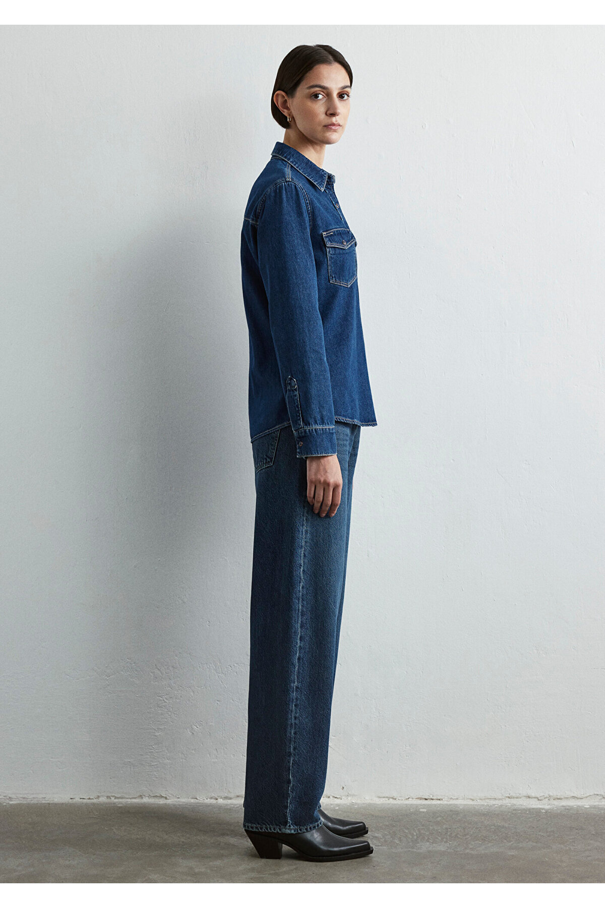 Levia Classic Denim Koyu Jean Gömlek Fitted / Vücuda Oturan Kesim 1210477-87814 — آبی — تصویر 5 از 5