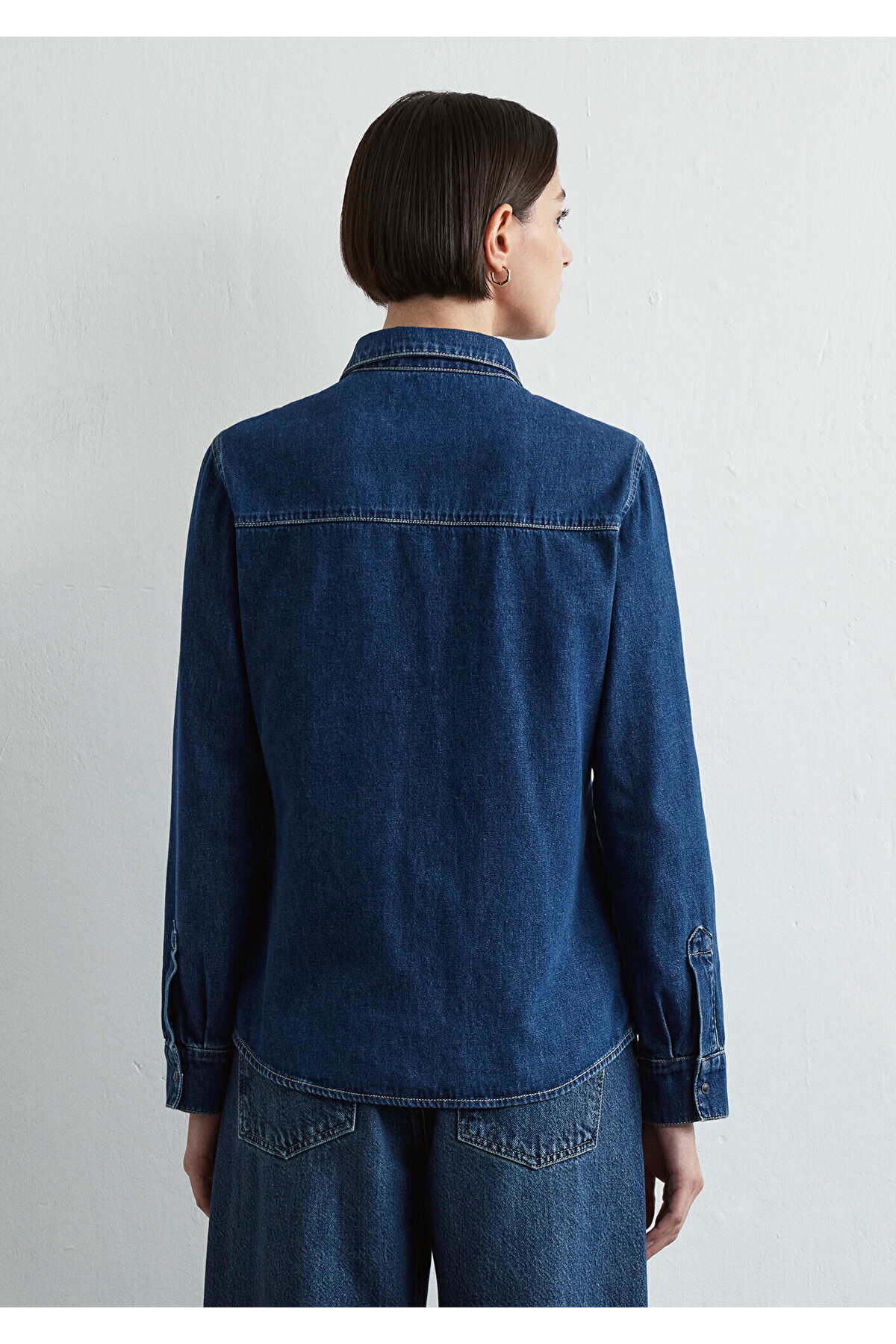 Levia Classic Denim Koyu Jean Gömlek Fitted / Vücuda Oturan Kesim 1210477-87814 — آبی — تصویر 4 از 5