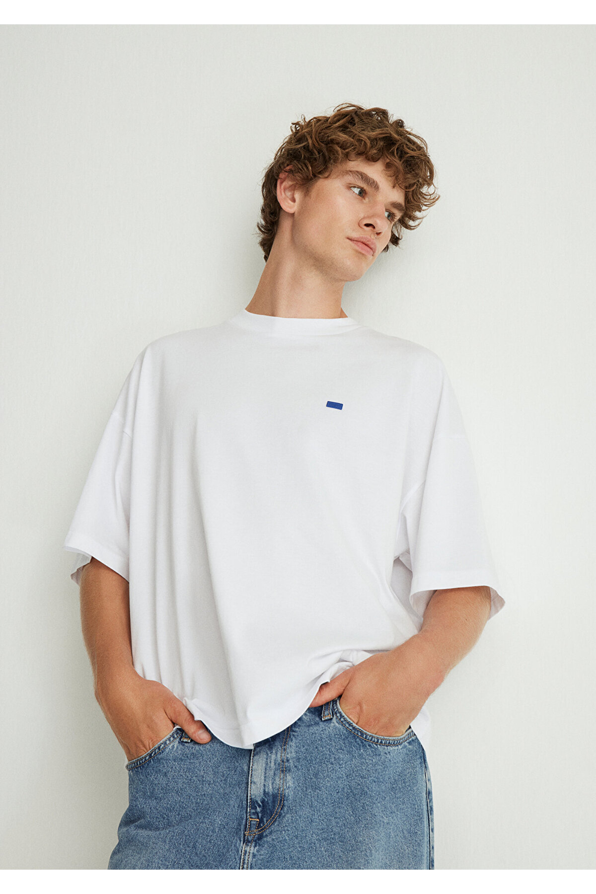 Mavi Bisiklet Yaka Basic Beyaz Tişört Oversize / Geniş Kesim