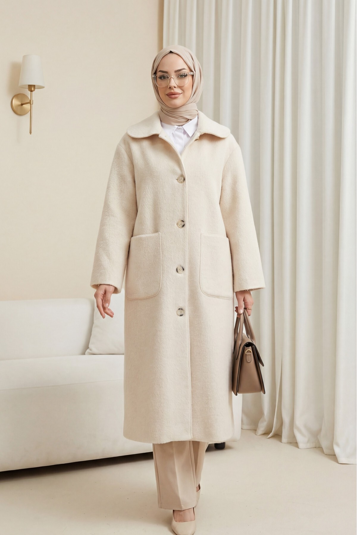 HİJABAYA  Boydan Düğmeli Cepli Kaban - Görsel 3