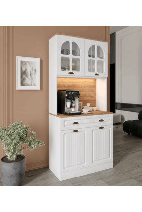 MaceraMobilya Efes Kahve Köşesi - 93 cm MDF, LED Aydınlatmalı, Çok Amaçlı Mut...