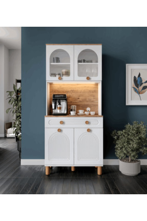 MaceraMobilya 2 Kapaklı Kahve Köşesi – 93 cm MDF, LED Aydınlatmalı, Çok Amaçl...