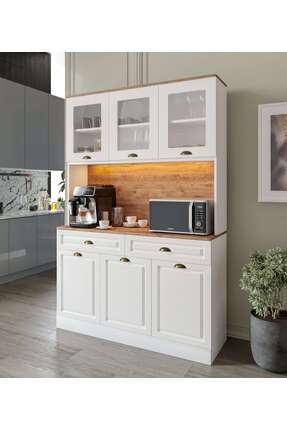 MaceraMobilya 3 Kapaklı Kahve Köşesi – Mdf, Led Aydınlatmalı, Çok Amaçlı Mutf...