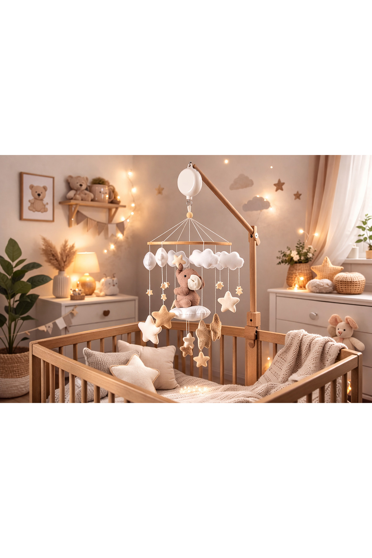 LusnikaStore Beşik Dönencesi ( Müziksiz) Beşik Yanı Süsü Bebek Odası Dekorasyon Montessori Natural Anne fotoğrafı 3 (önizleme)