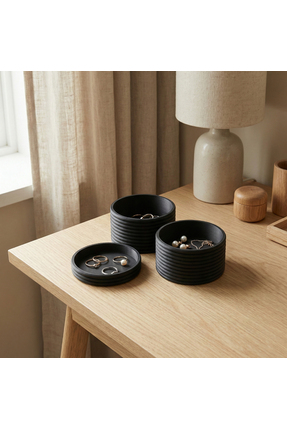 comes DEVA V Serisi Siyah 3 Katlı Silindirik Takı Saklama Kutusu 9 cm