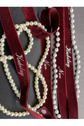 ABROZ HOME DESIGN İsimli Bordo Kadife İncili Yüzük Kurdelesi /Söz Nişan Kurde...