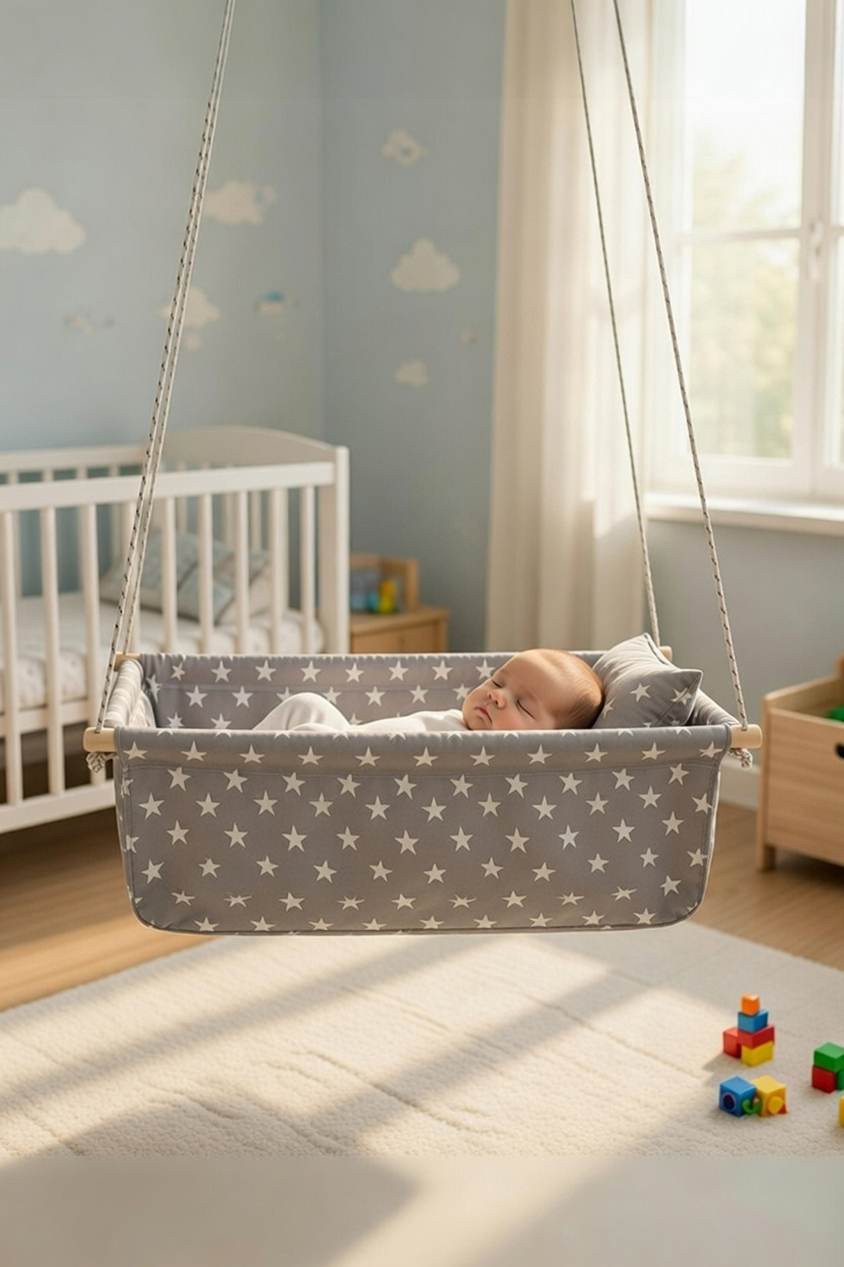 Bundeba Bebek Çocuk Çingene Beşiği GRİ YILDIZLI fotoğrafı 2 (önizleme)