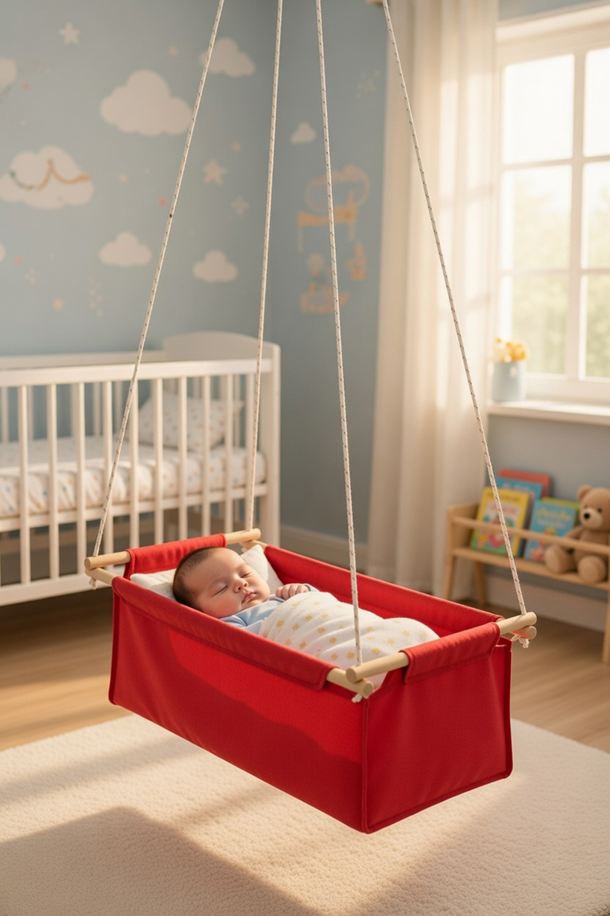 Bundeba Sally Kırmızı Hamak Beşik Bebek Hamağı Çingene Salıncağı Beşiği Kamp Piknik Oda Bahçe Salıncak fotoğrafı 2 (önizleme)