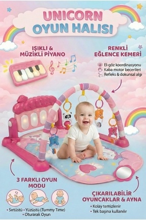 PAPAYA Pembe Aynalı Çıngıraklı Oyun Halısı Piyanolu