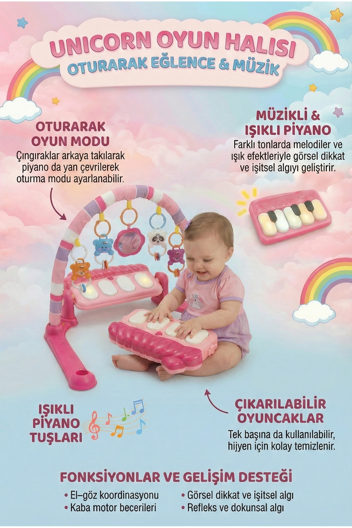PAPAYA Pembe Aynalı Çıngıraklı Oyun Halısı Piyanolu fotoğrafı 2 (önizleme)