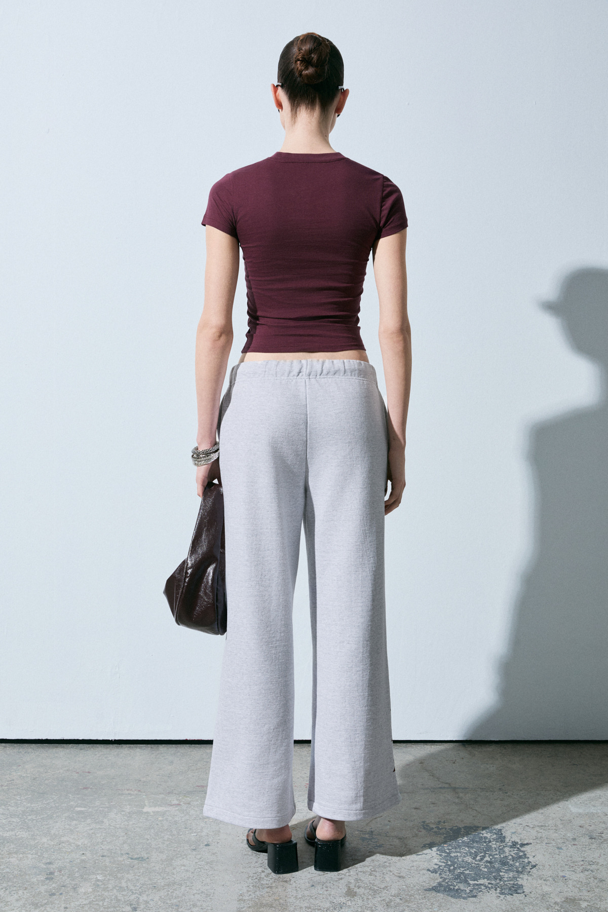 GRIMELANGE  VANYROSE Kadın Yumuşak Kumaşlı %100 Pamuk Taş Detaylı Slim Fit Bordo T-Shirt - Görsel 6