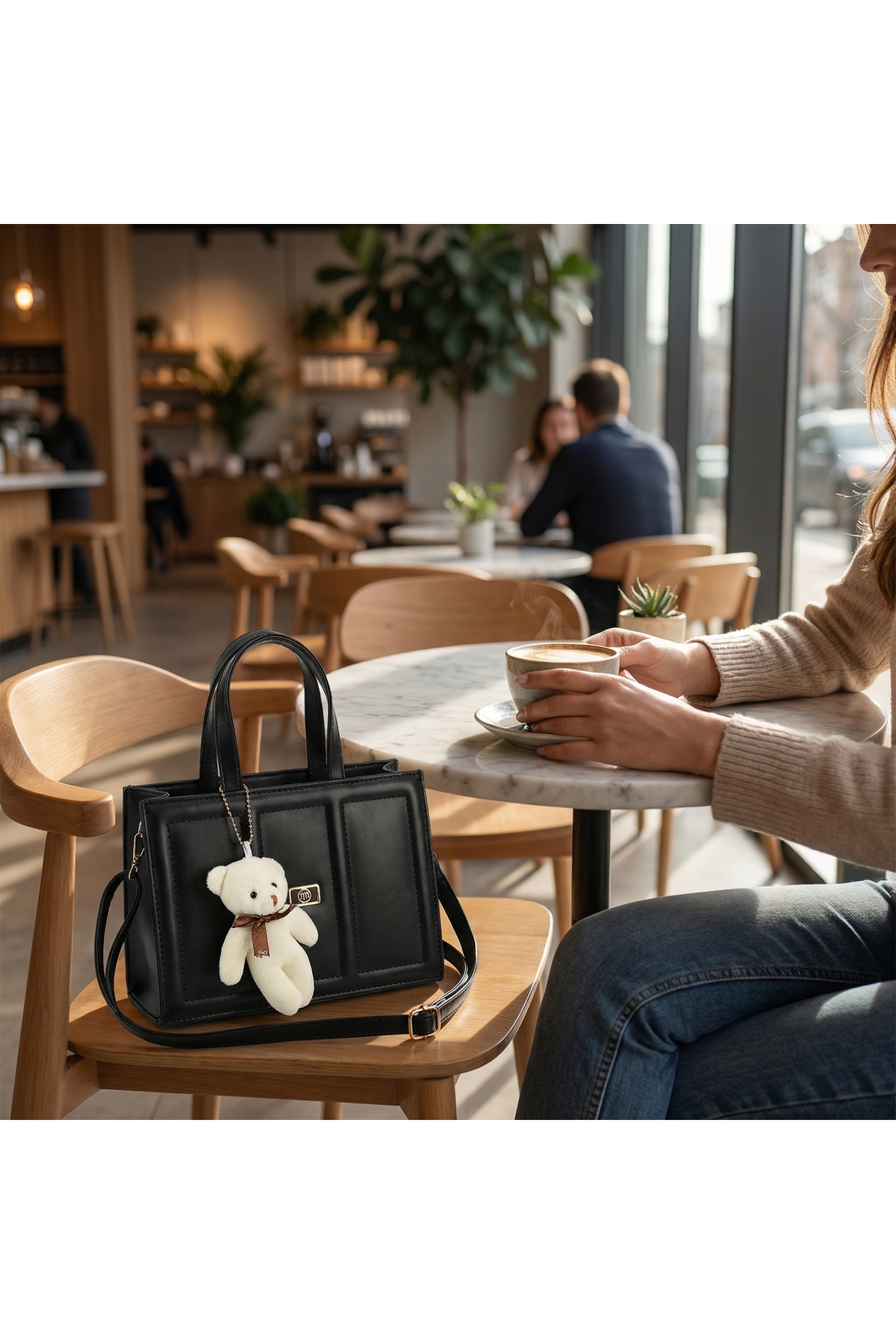 Moda Lime Kadın Siyah Ayıcıklı Kutu Çanta görsel 2