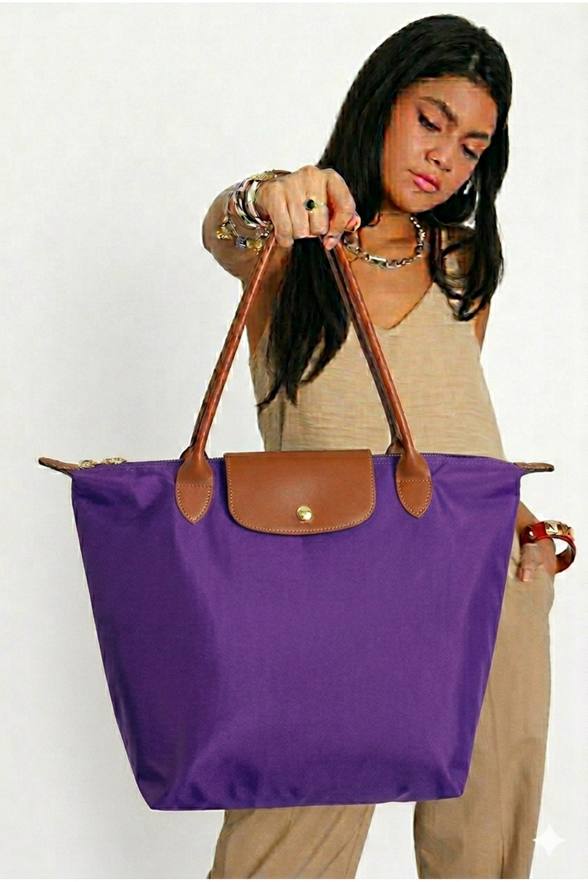 Folding Zipper Oversized Women's Hand and Shoulder Bag Purple 💜