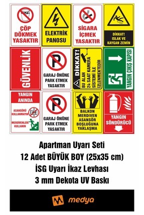 Medya U.V Levha Apartman uyarı seti 12'li 25 cm x 35 cm U.V baskı 3 mm Dekota